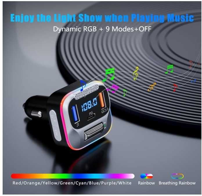 Transmiter samochodowy Bluetooth FM LENCENT T73 + szybka ładowarka