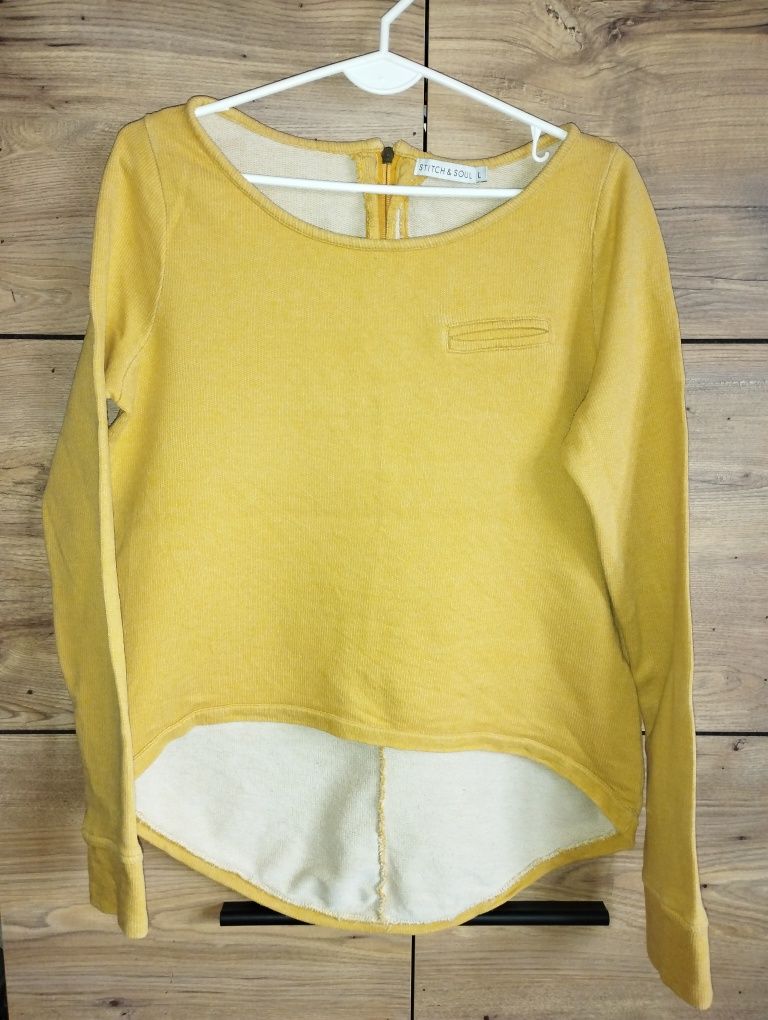 Stitch & Soul L musztardowy sweter bluza asymetryczna