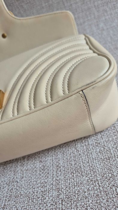 Torebka Gucci Marmont, skóra, skórzana, luksusowa, kremowa, ecru
