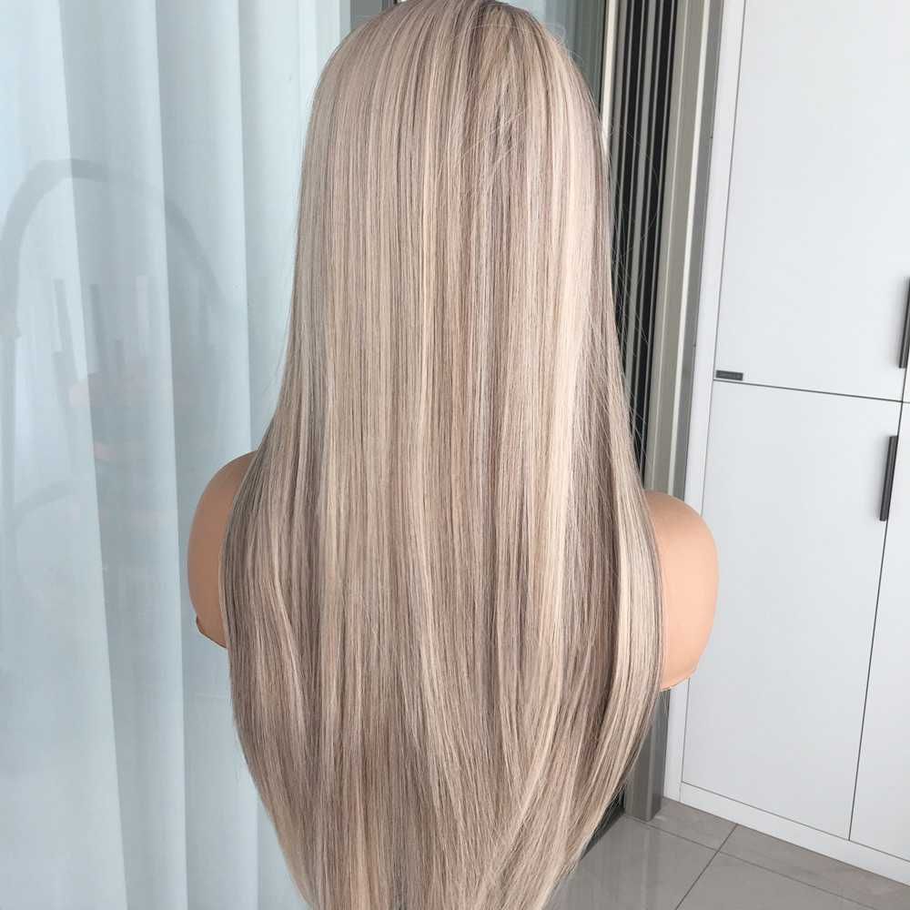 •NOWA• Długa Peruka Blond Popielaty z Pasemkami - Idealna na Co Dzień