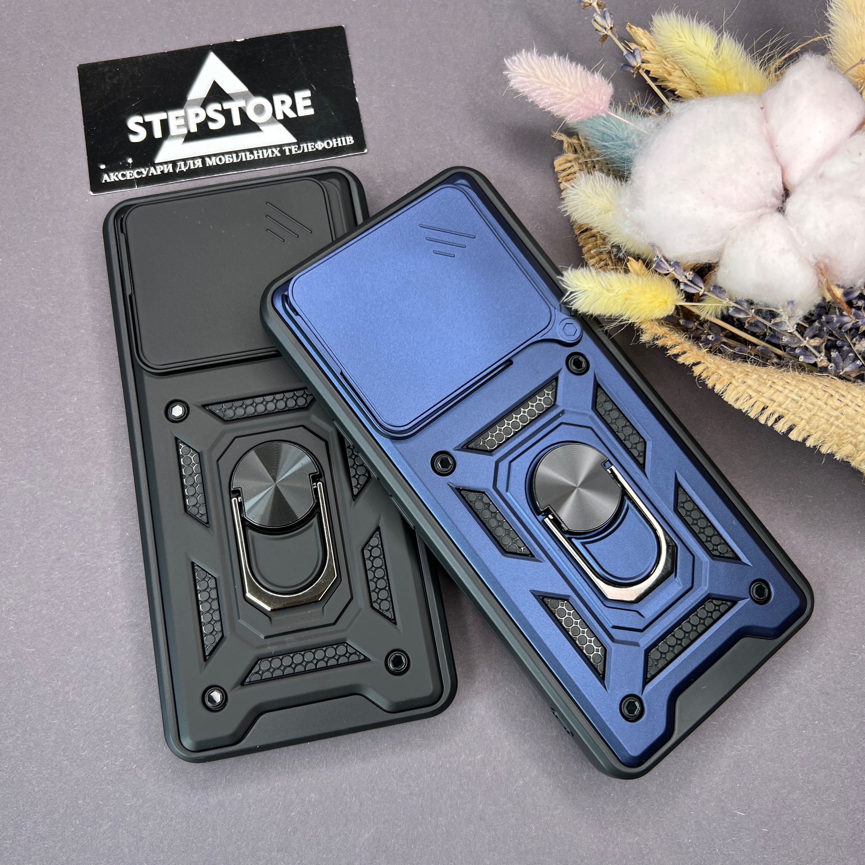 Чехол для Xiaomi Redmi Note 14 4G бронированый со шторкой кольцом
