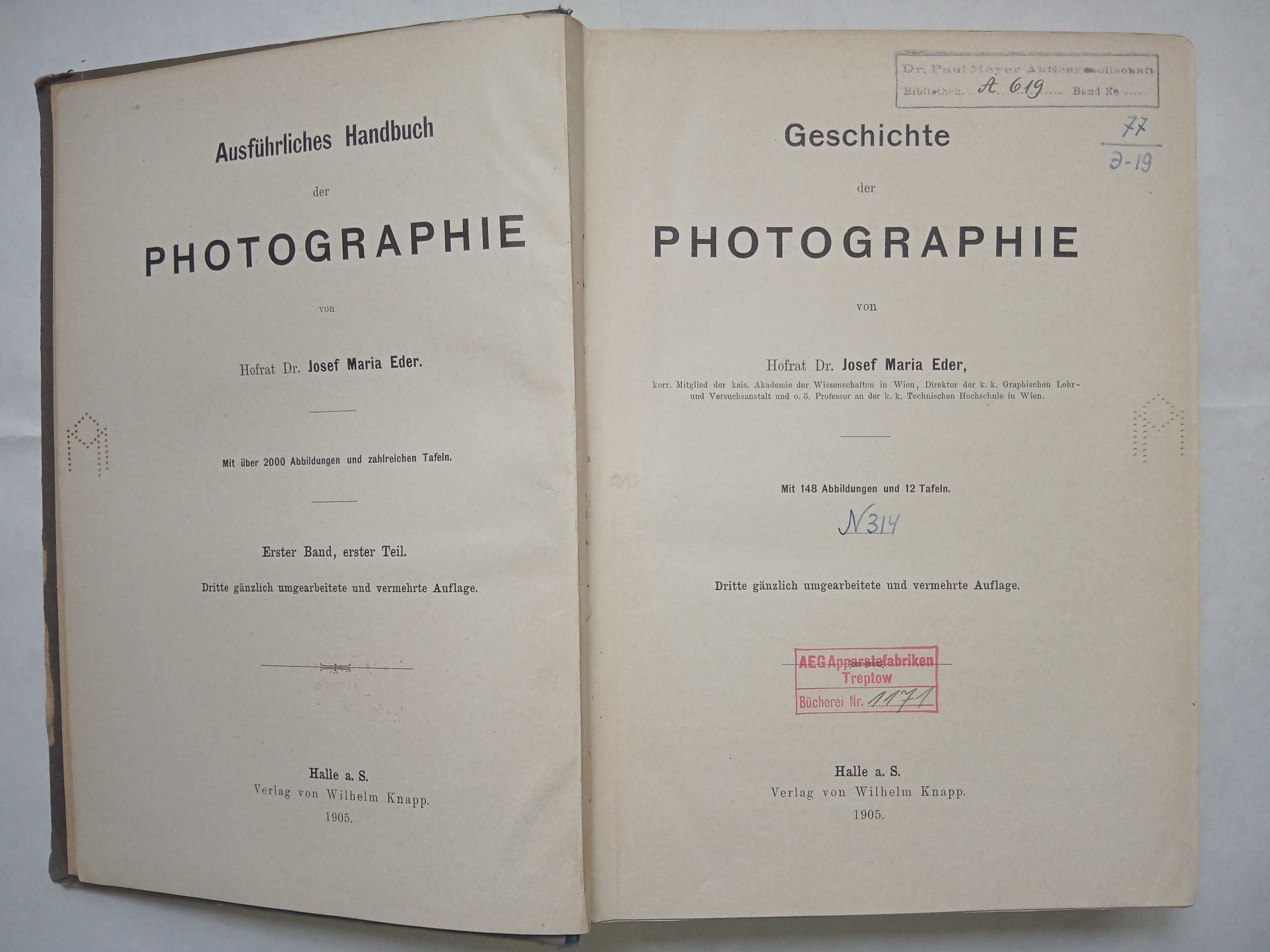 Книга 1905 Geschichte der Photographie. J.M.Eder, изд.3, том 1 ч.1 нем