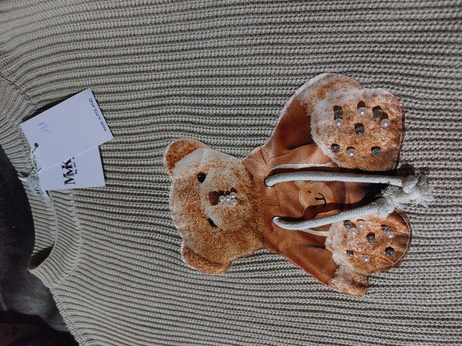 Piękny nowy sweter z aplikacją misia  polski produkt 50% bawełna