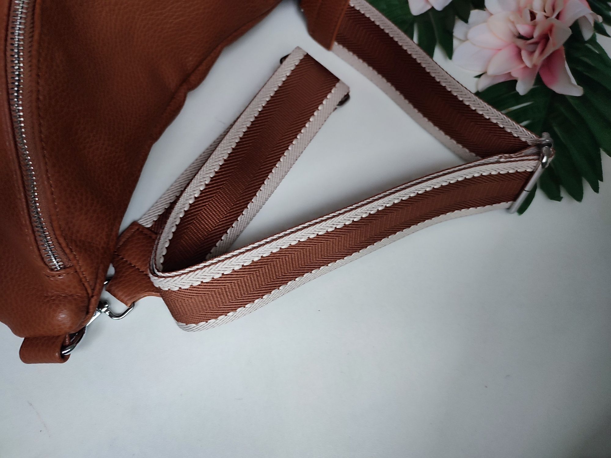 Brązowa ruda torba torebka nerka XL eko-skóra 2 paski