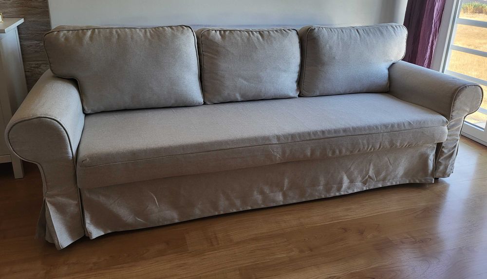 Sofá-cama 3 lugares, bege claro