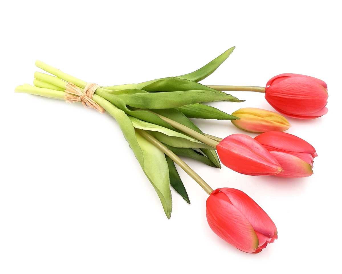 Tulipan sztuczny tulipany silikonowe bukiet 5 sztuk RÓŻOWY
