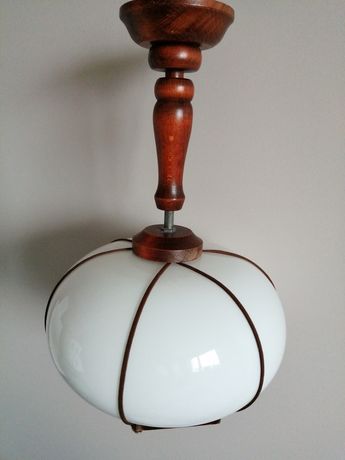 Lampa sufitowa drewno i szkło