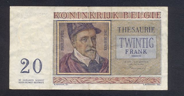 Banknot Belgia 20 Franków z 1956 r rzadki