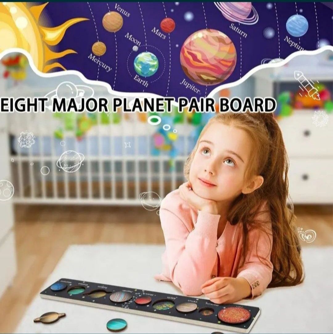 40cm.Montessori Solar System Puzzle Gra Planszowa Do Nauki Planet.