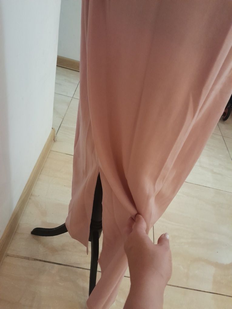 Długa maxi prosta sukienka krótki rękaw L 40 bufiaste rekawki