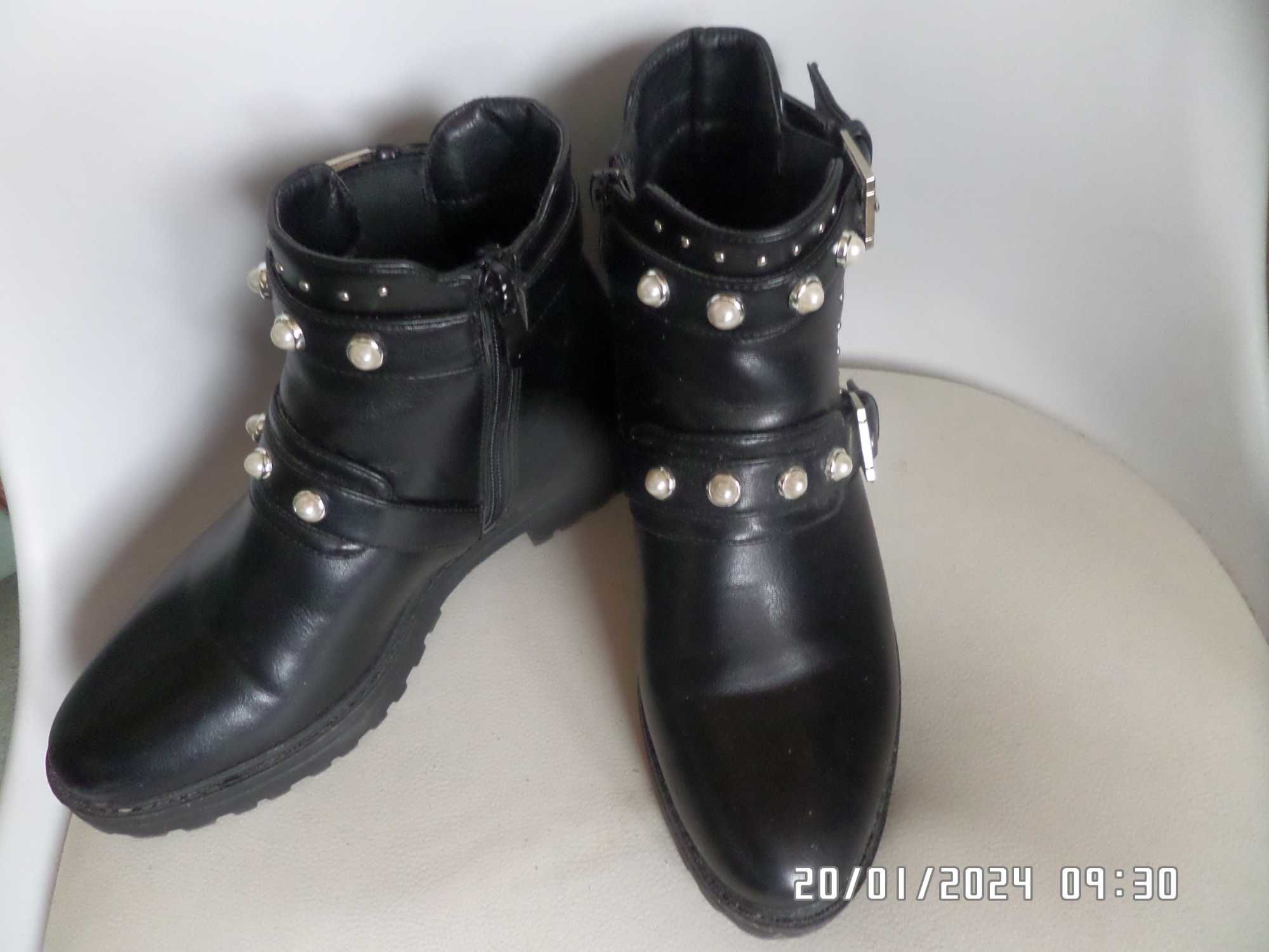 LUCKY wiosenne czarne Workery z perłami na wzór Zara 37