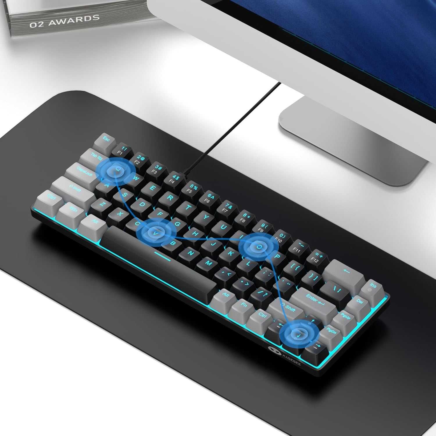 MageGee 60% mechaniczna klawiatura do gier z niebieskim podświetleniem