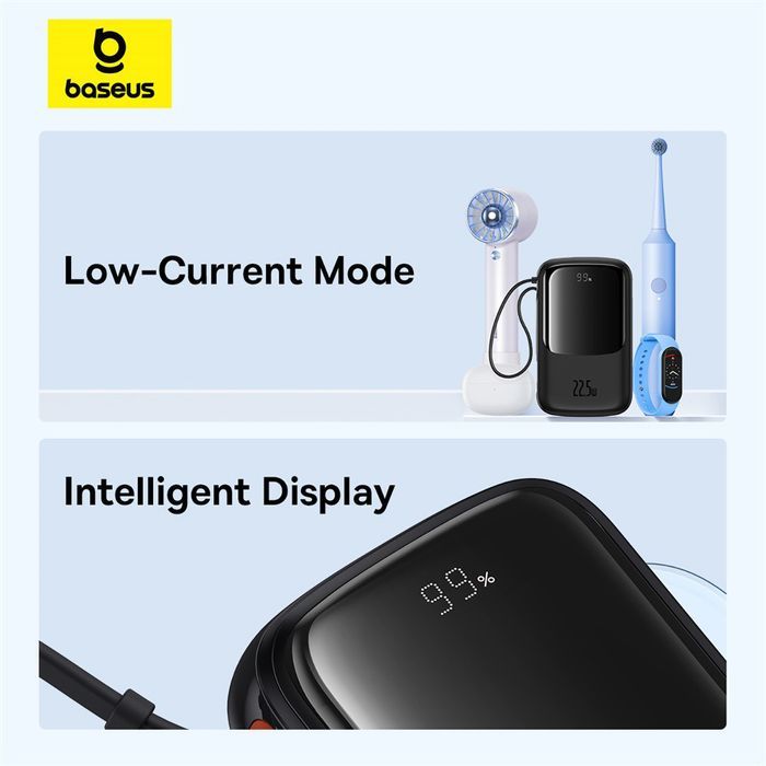 powerbank qpow pro+ 10000mah z kablem usb-c i wyświetlaczem - czarny