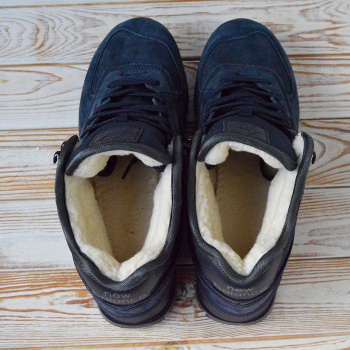 New Balance 574 кросівки зимові чоловічі сині замшеві з хутром
