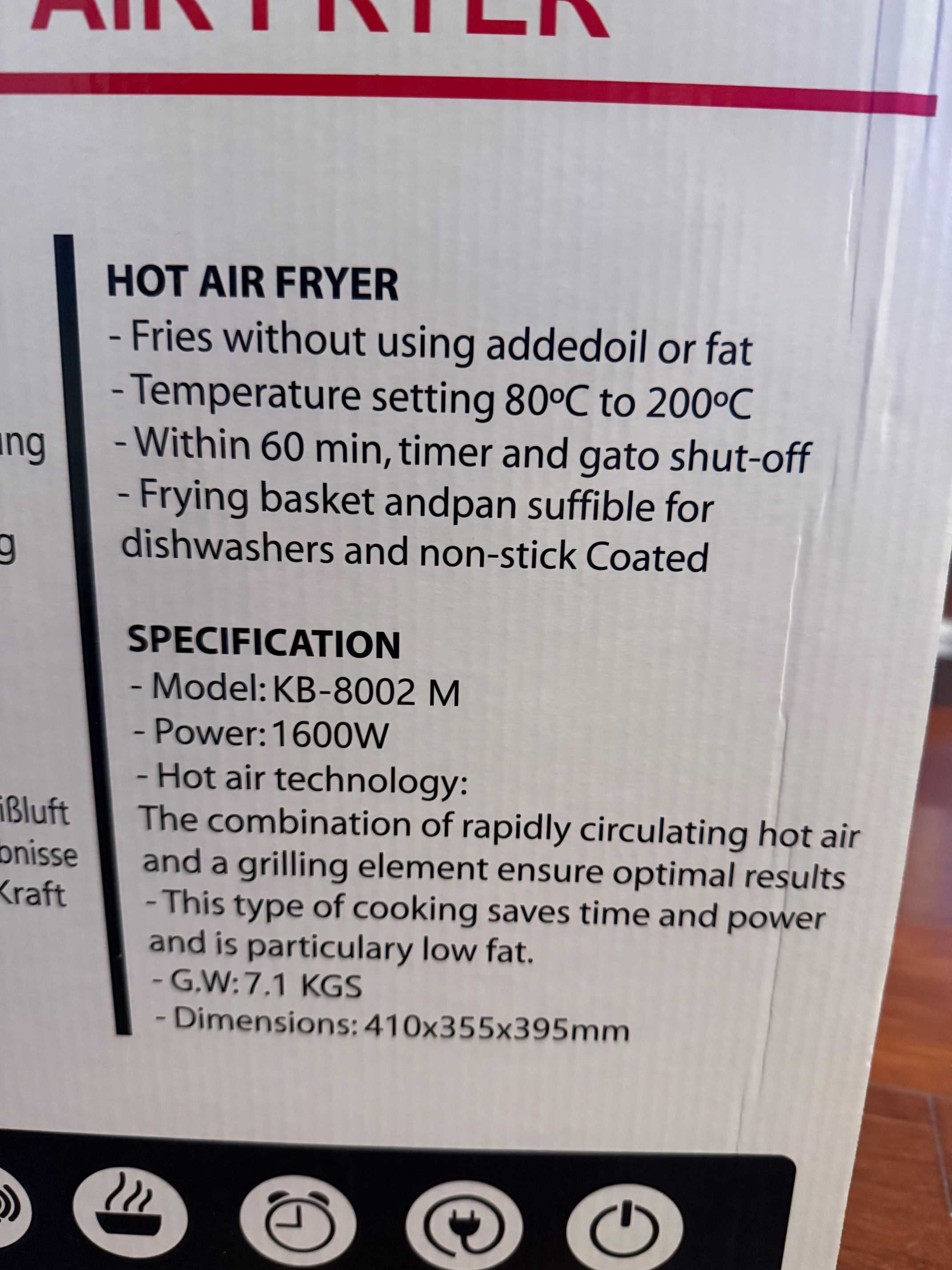 Air fryer Masumi KB-8002M 1600W 8L duża pojemność NOWY