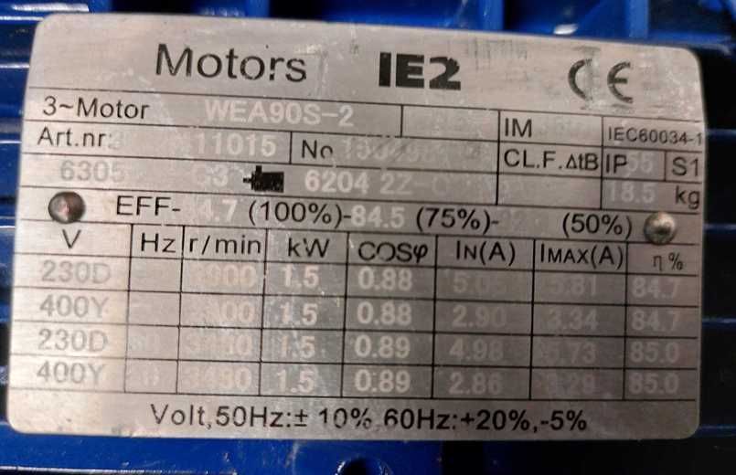 Pompa wielostopniowa DPHMC 6/6 B + silnik WEA90S-2, 1,5 kW, 6 m³/h