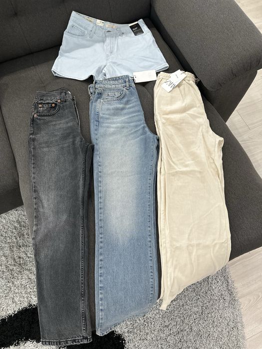 Джинси zara straight 36 38 сині сірі