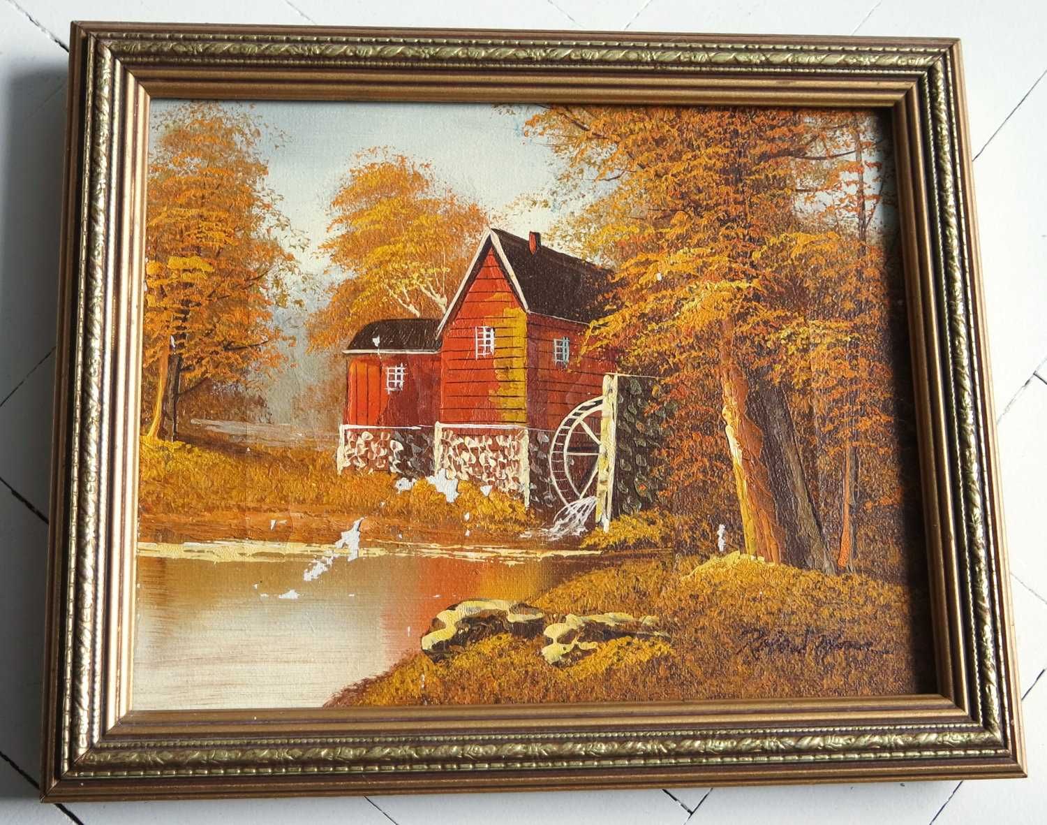Ramka retro złota drewniana rama do obrazu domek