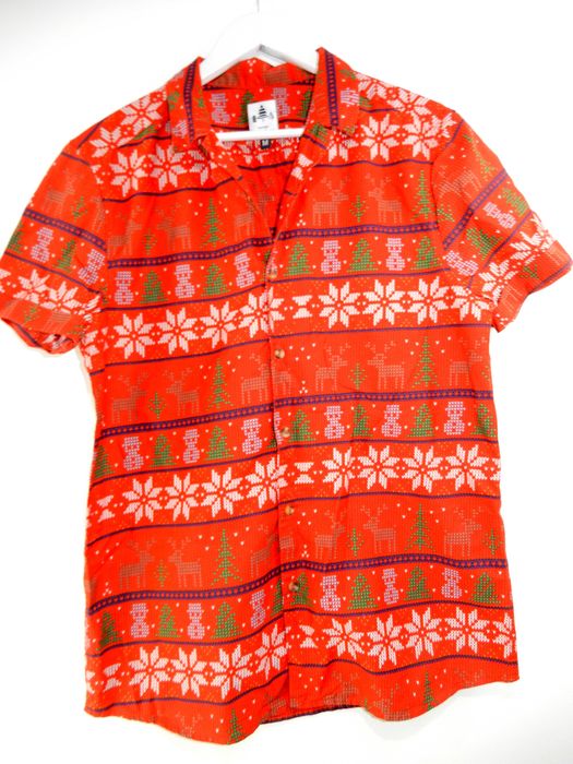 Koszula świąteczna święta krótki rękaw czerwona bawełna George M