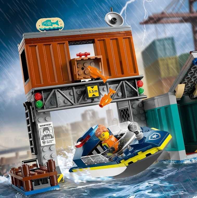 LEGO CITY 60417 Policyjna motorówka i Kryjówka Złodziejaszków