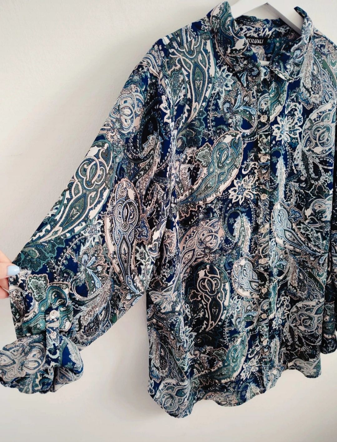 Koszula damska wzorzysta paisley niebieska luźna oversize długa 2xl