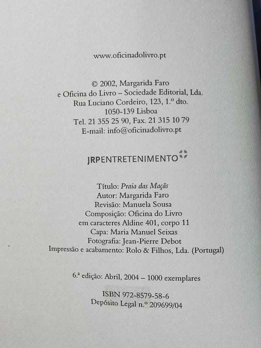 Livro Praia das Maçãs - Margarida Faro (Oficina do Livro)(c/ marcador)