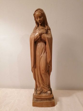 Stara ręcznie wykonana drewniana figurka Matki Boskiej 54 cm