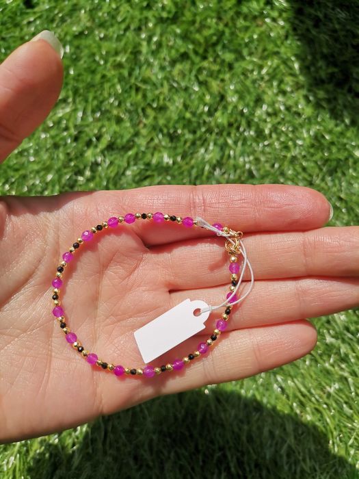 Bransoletka kamienie hematyt srebro pozłacane jaspis kamień fuksja