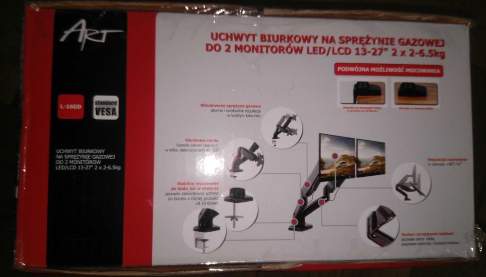 ART L-16GD – Profesjonalny uchwyt biurkowy do dwóch monitorów!