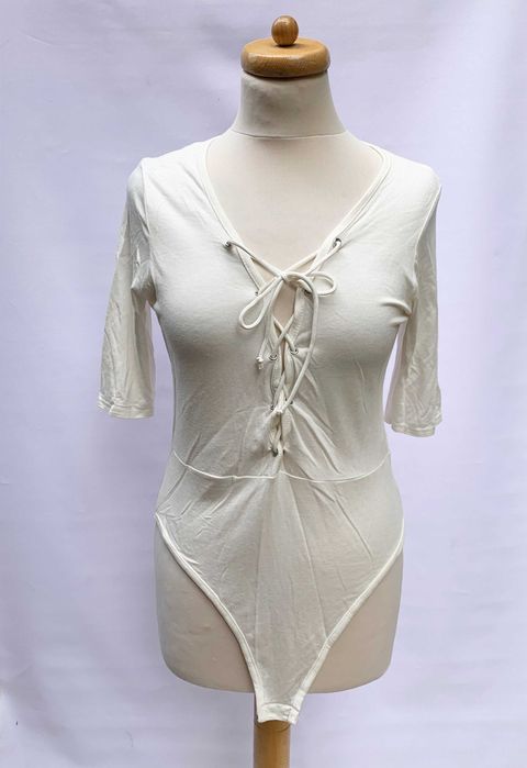 Body Kremowe XL 42 Boohoo XL 42 Sznurki Wiązane Bluzka