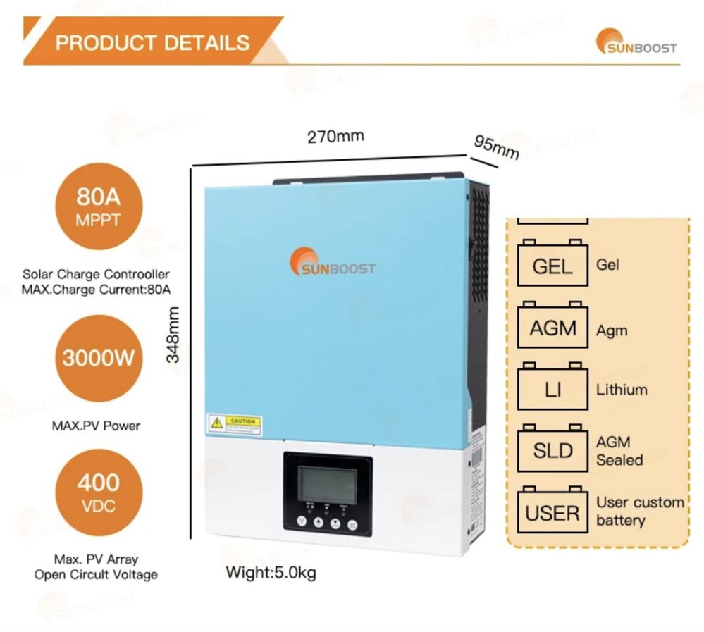 Sunboost гібридний інвертор 3000вт 24в