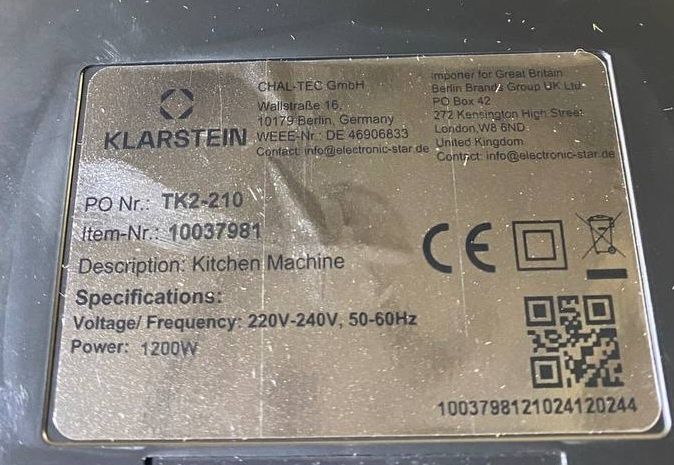 Тістоміс / тестомес / міксер / миксер / Klarstein  з Німеччини 1200w