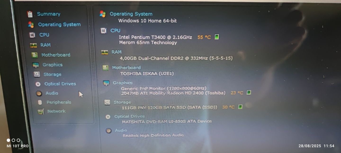 Portátil Toshiba satélite A200, Windows 10/ 120Gg SSD/ 4Gg RAM.