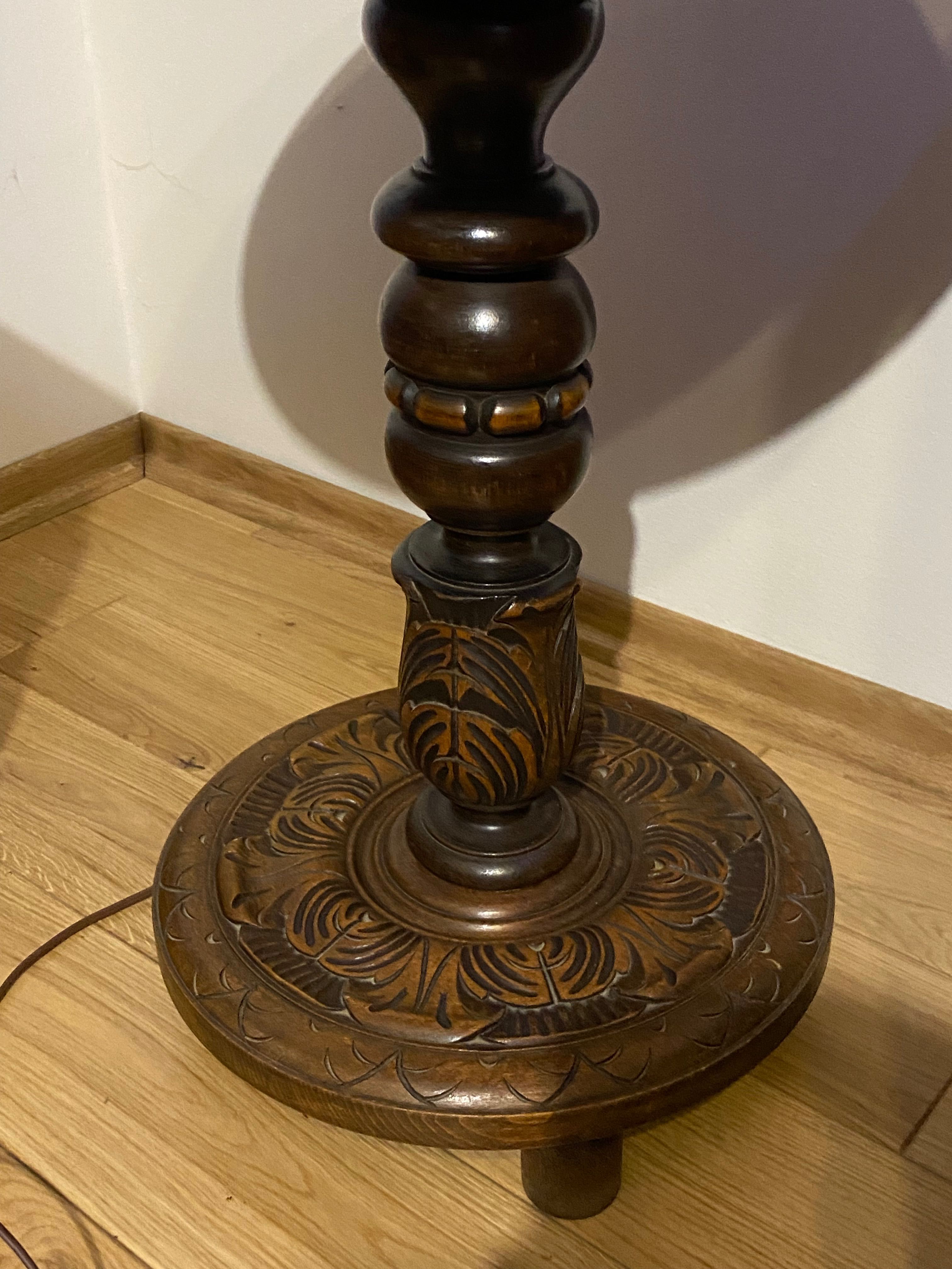 lampa ze stolikiem drewniana dębowa podłogowa RETRO vintage sprawna