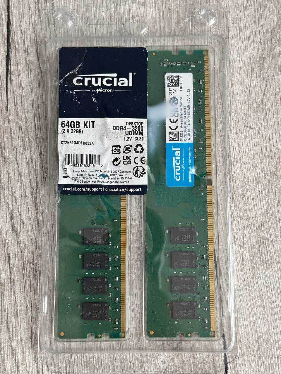 Оперативна памʼять Crucial DDR4 DIMM Kit (2×32GB) 64GB 3200 MHz CL22