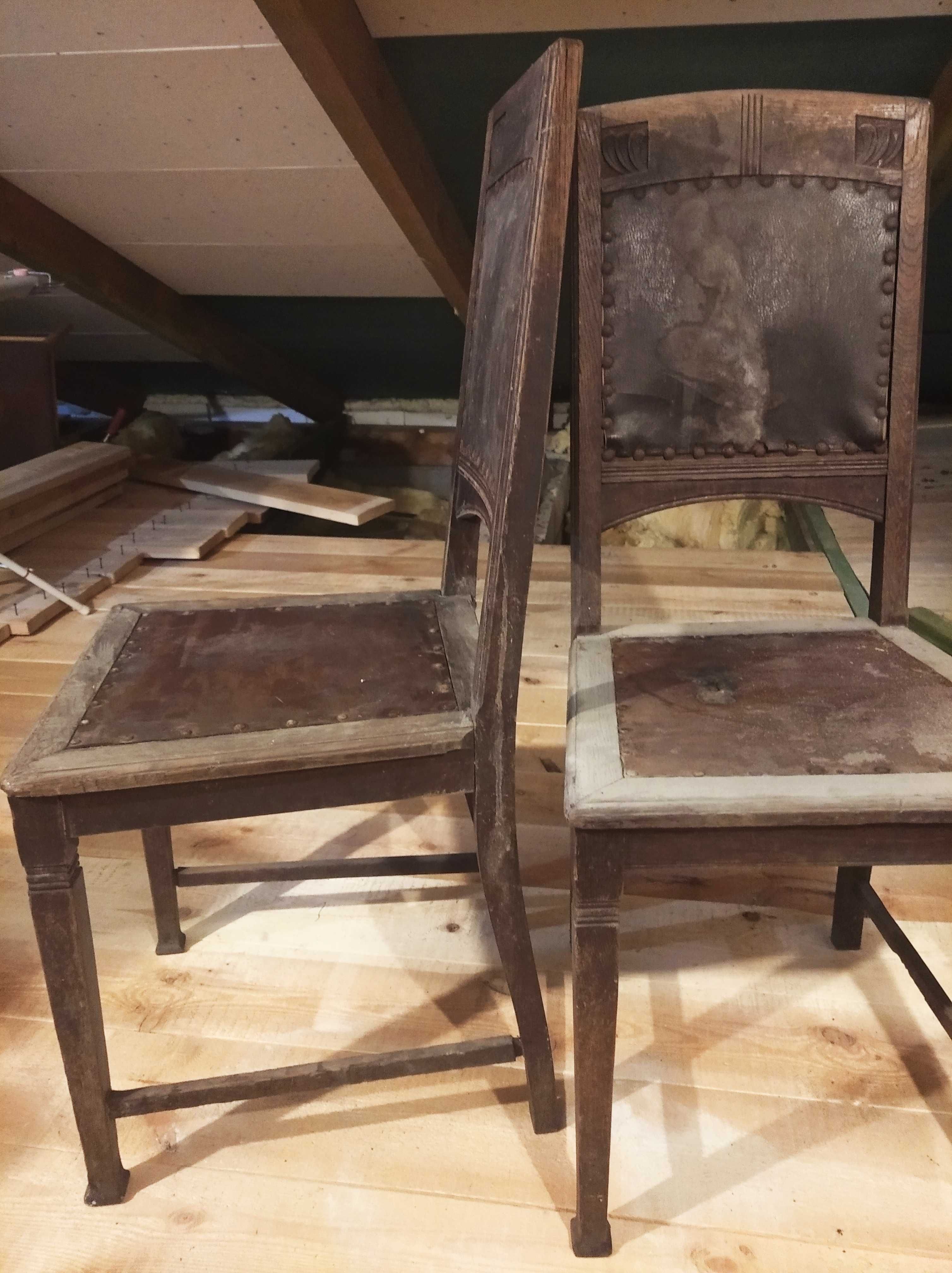 Stare krzesło rzeźbione, skórzane
