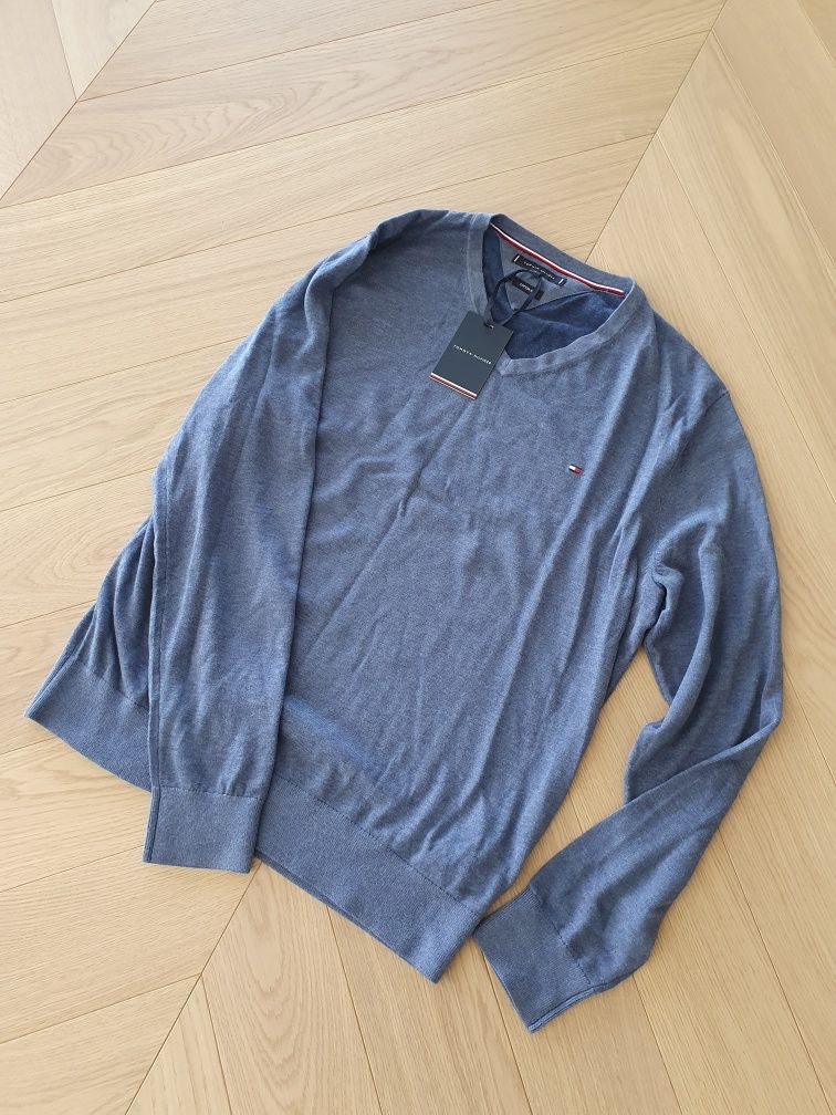 Nowy oryginalny sweterek Tommy Hilfiger męski niebieski XL