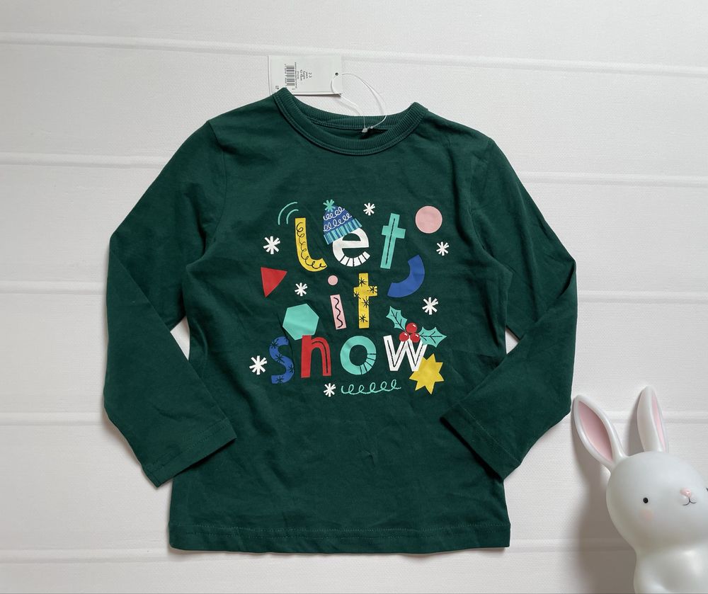 92-98 George zielona koszulka z nadrukiem Let it snow longsleeve uni