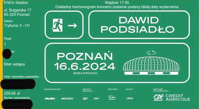 2 bilety Podsiadło, Poznań 16.06.2024, Trybuny