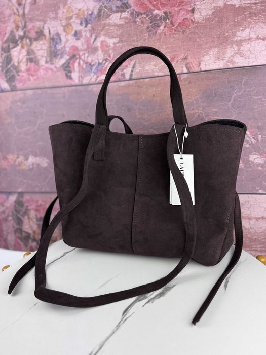 Torebka zamszowa shopper skórzany z możliwością powiększenia torby