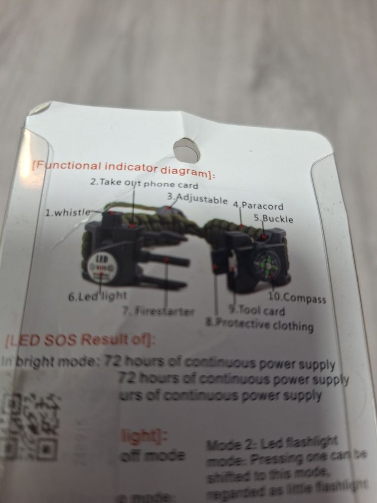 bransoletka survivalowa 20in1 kompas,sos Led, tool card,gwizdek i inne