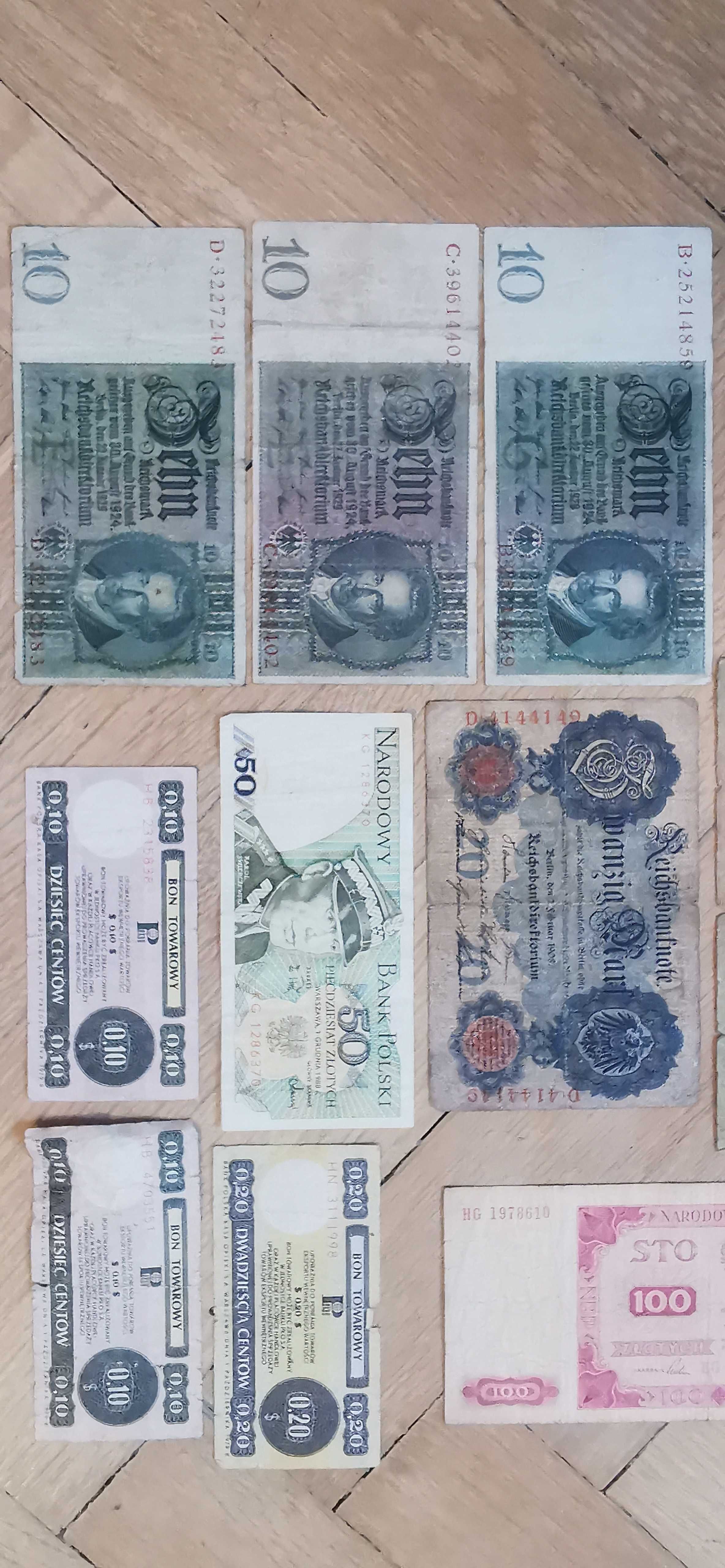 Banknoty Stare 10000 Pengo z45, 5 Francs 39,100marek 24, 20 marek 1908