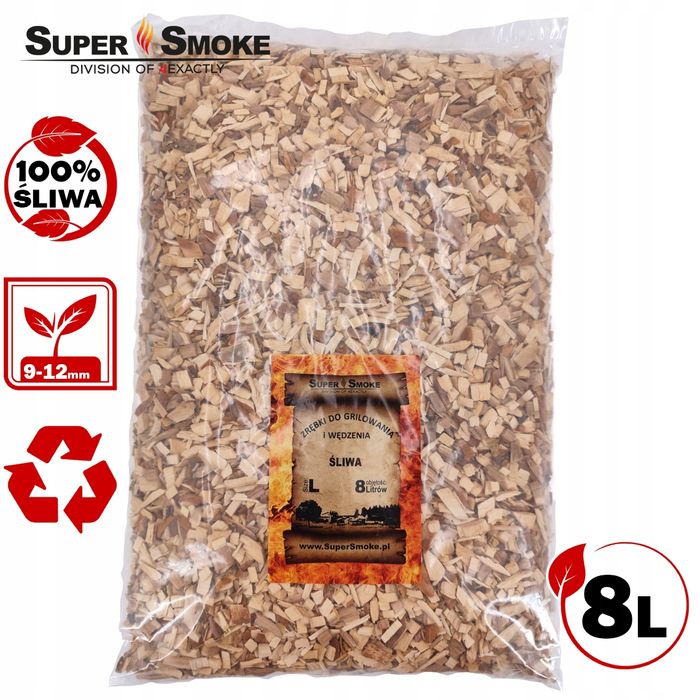 Zrębki Wędzarnicze Super Smoke ŚLIWA KL-10 (9-12mm) Large 8 Litrów