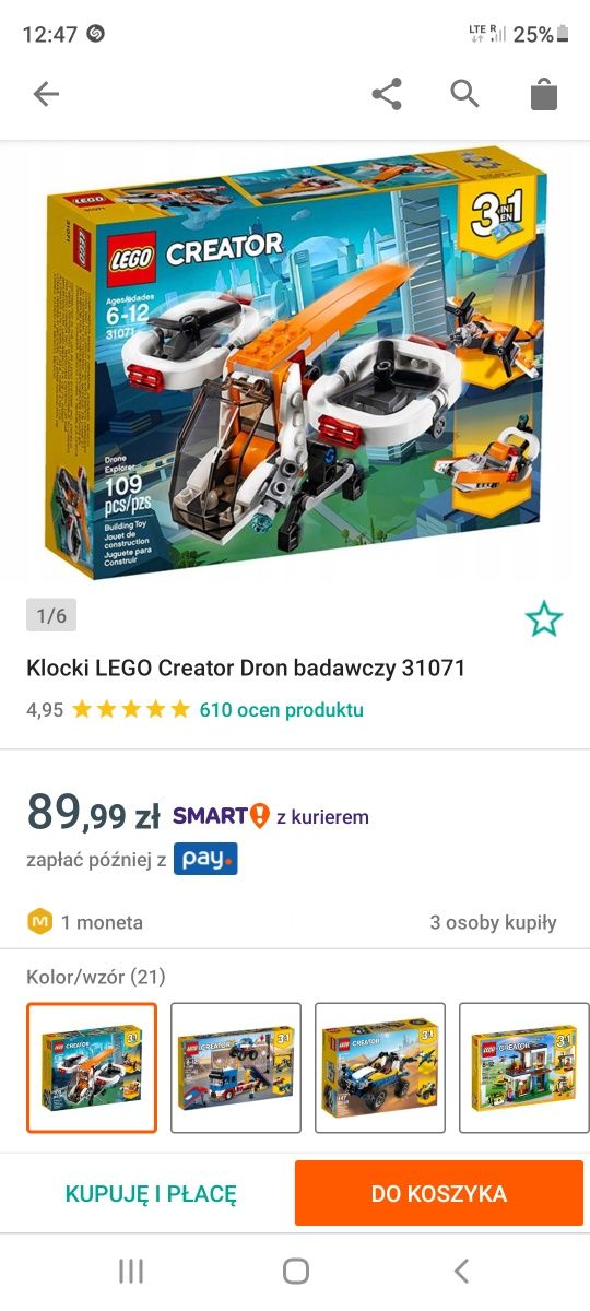 Klocki LEGO Creator Dron badawczy 31071