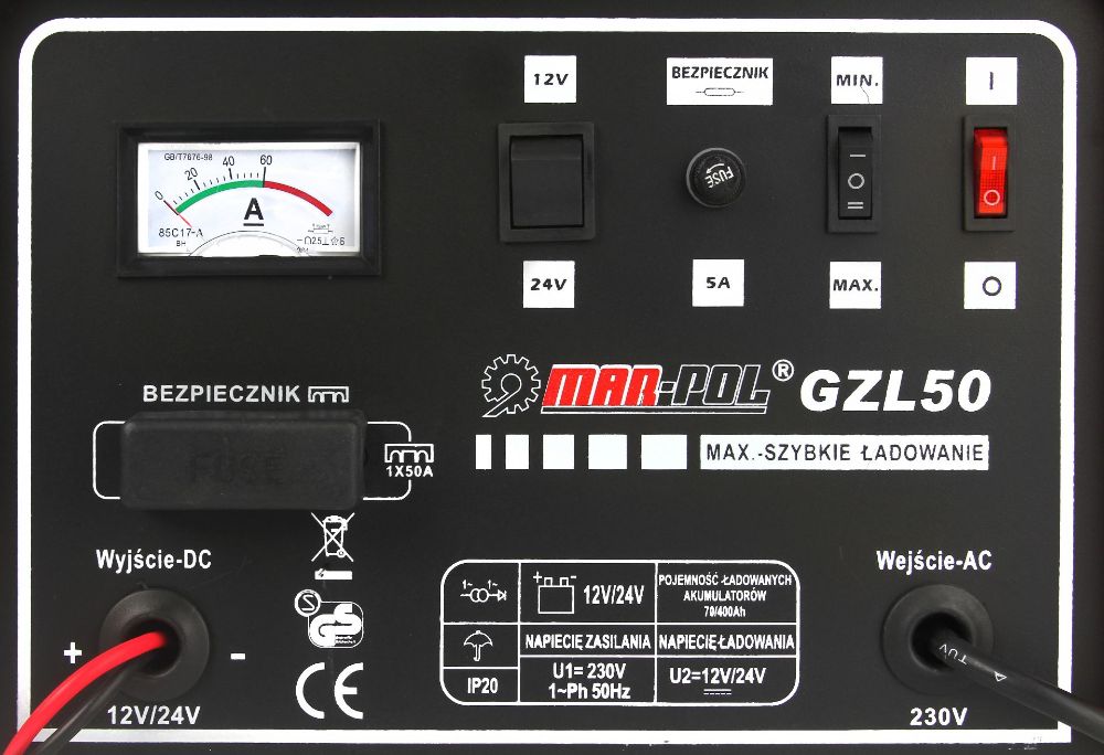 Prostownik 12V 24V funkcja szybkiego ładowania GZL-50 Marpol