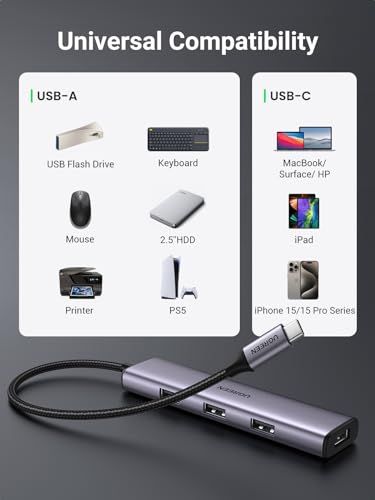 UGREEN Aluminium USB C Hub, 4 porty USB 3.0, MacBook Pro/Air