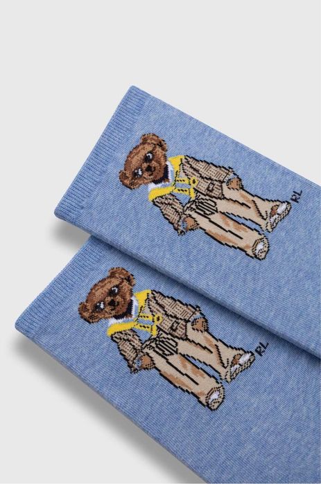 Шкарпетки жіночі з ведмедиком блакитні білі Polo Bear Ralph Lauren