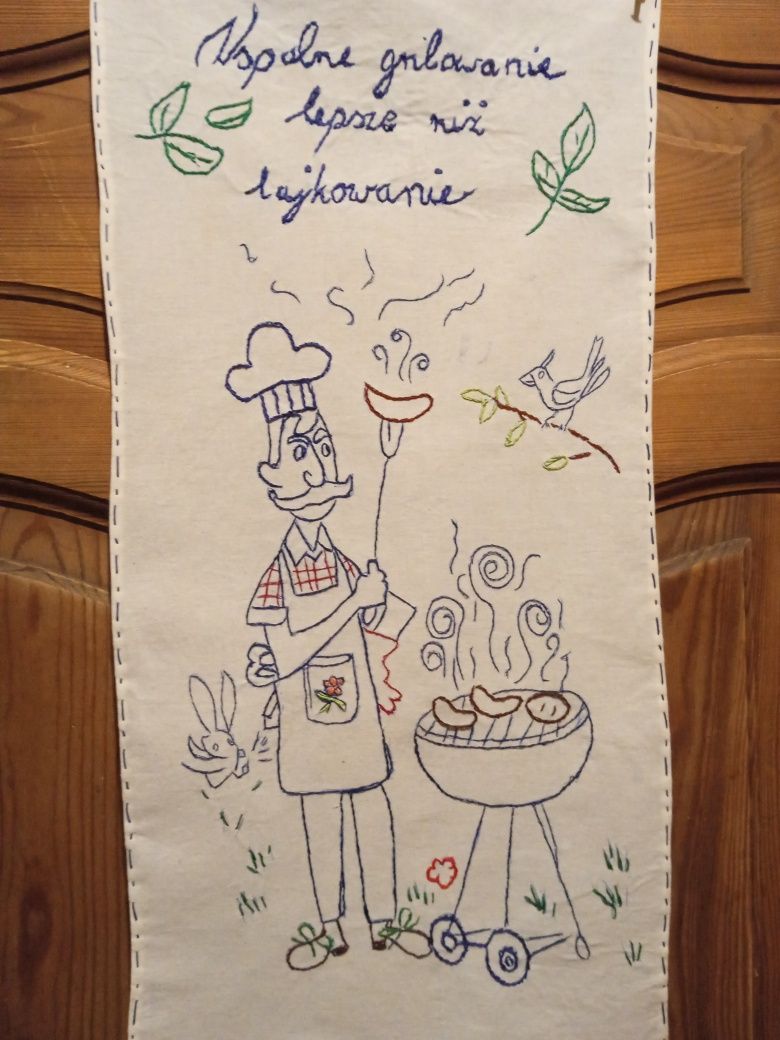 Makatka ścienna ręcznie haftowana nowa autorska.