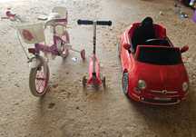 Carro, trotinete e bicicleta para criancas