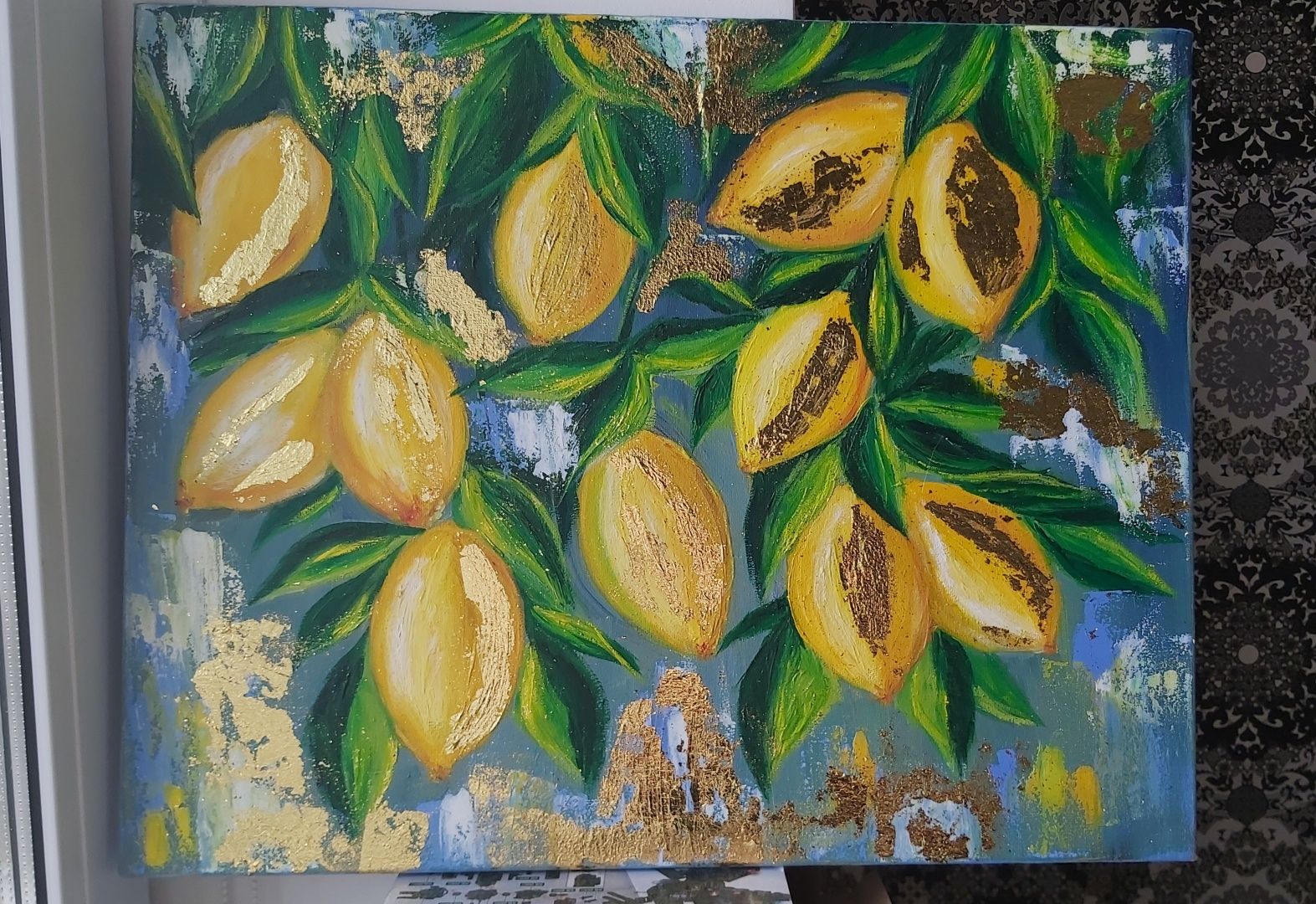 Лимони, картина олійними фабами, поталь